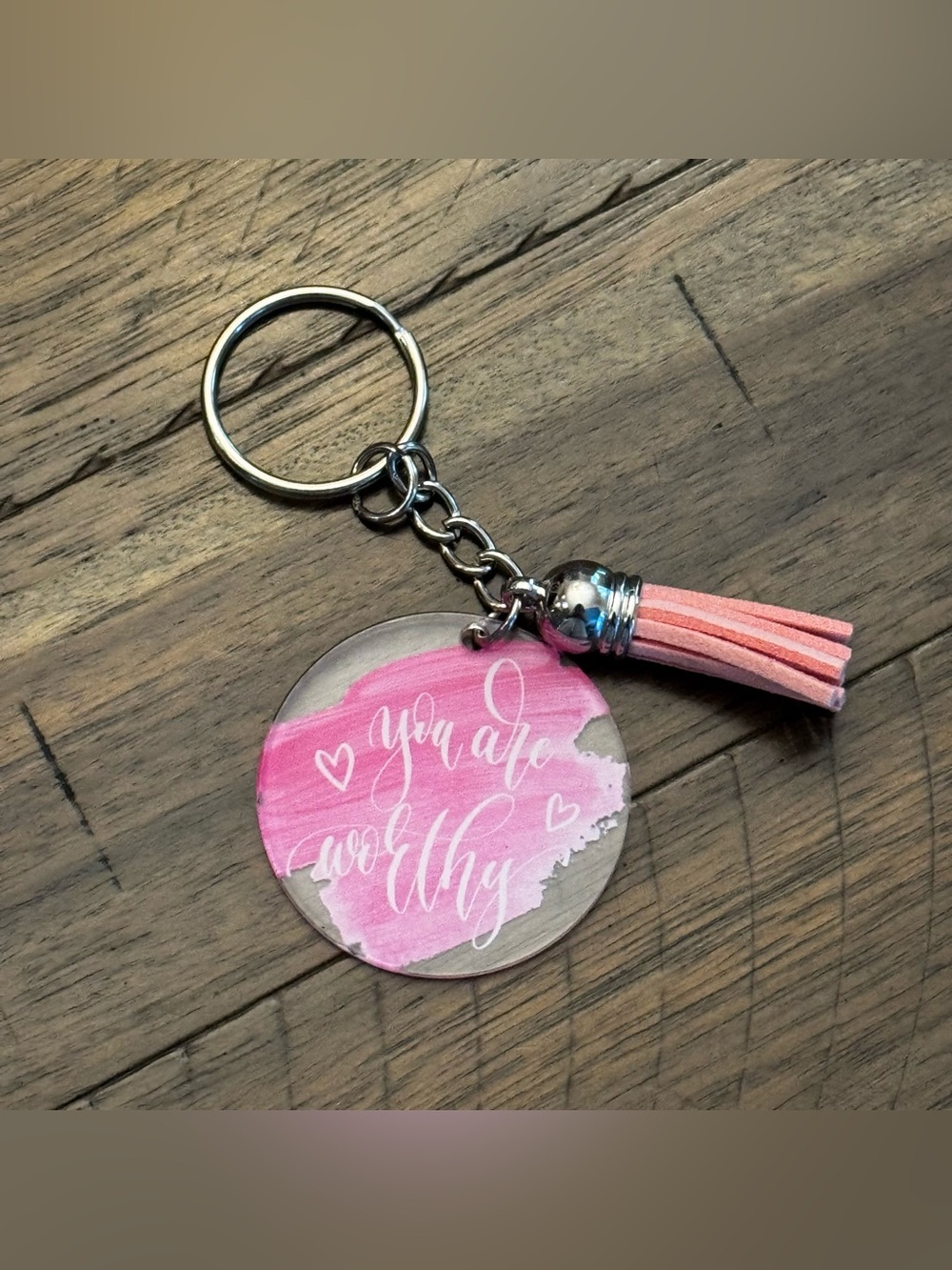 Pink Tassel Keychain - You Are Worthy Inspirational Charm